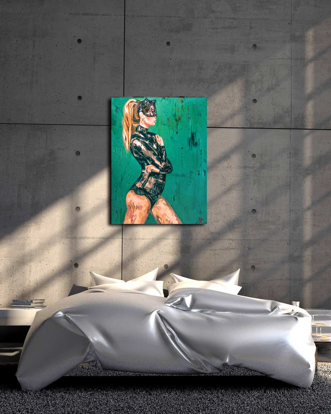 Fineart Print, Frau mit Maske, aileen Clausager - Museumsqualität, grün, hängende, verschiedene Abmessungen, Kunst-Direkt.de