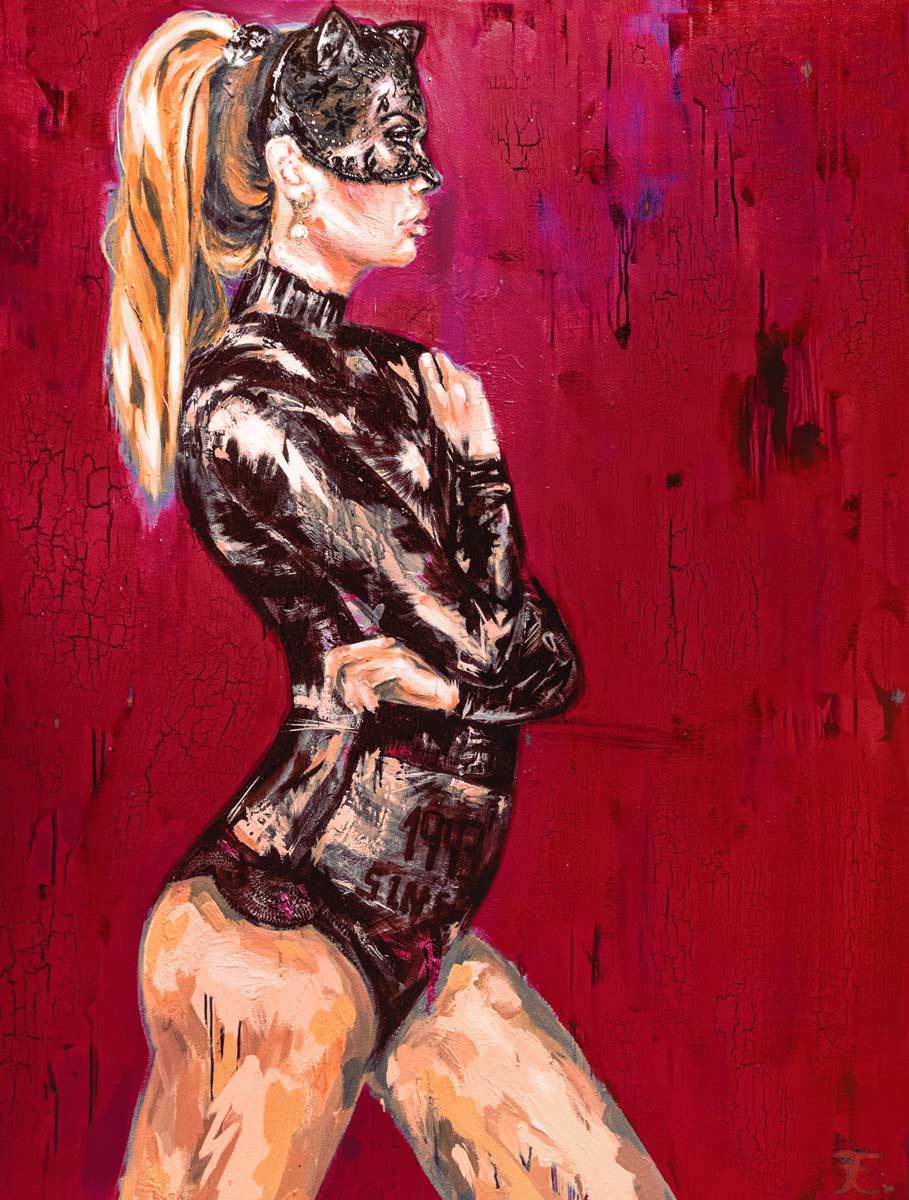 Fineart Print, Frau mit Maske, aileen Clausager - Museumsqualität, rot, verschiedene Abmessungen, Kunst-Direkt.de
