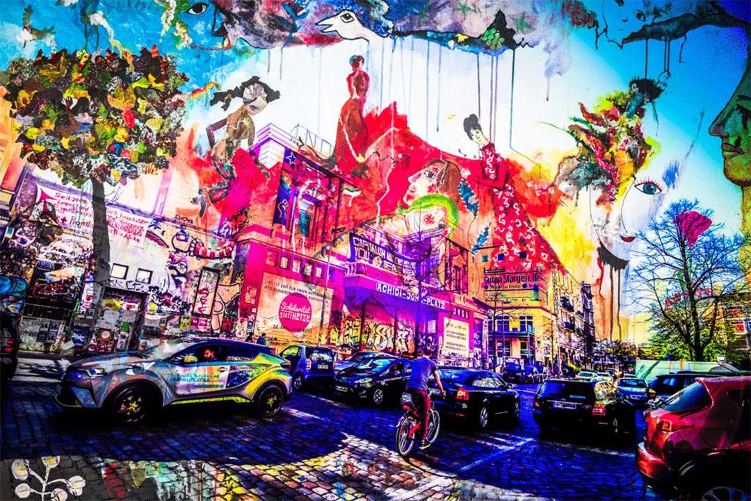 Foto Hamburg Kietz, bunt, 90x60cm, claudia Tejeda - Kunst-Direkt