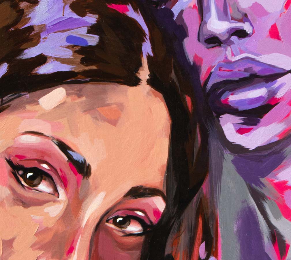 Portraits von 2 Frauen, modern gemalt, fineart Print, hochformat, Details der Portraits, 100 x 75 cm, aileen clausager, Kunst-Direkt.de