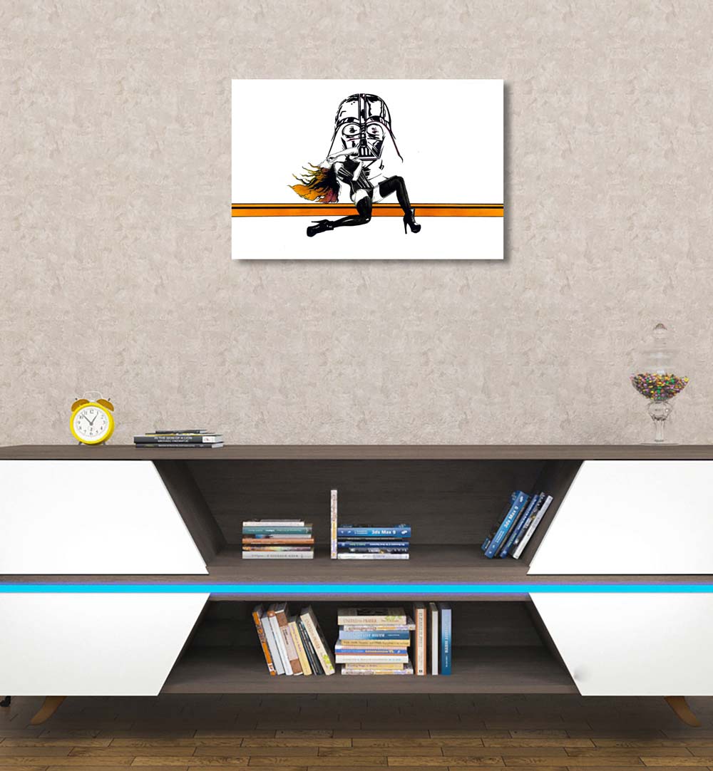 Eve Champagne - zeichnung auf holz, querformat, Zeichnung einer Frau mit Helm, an wand hängend, sherin P. Spielmann, Kunst-Direkt.de