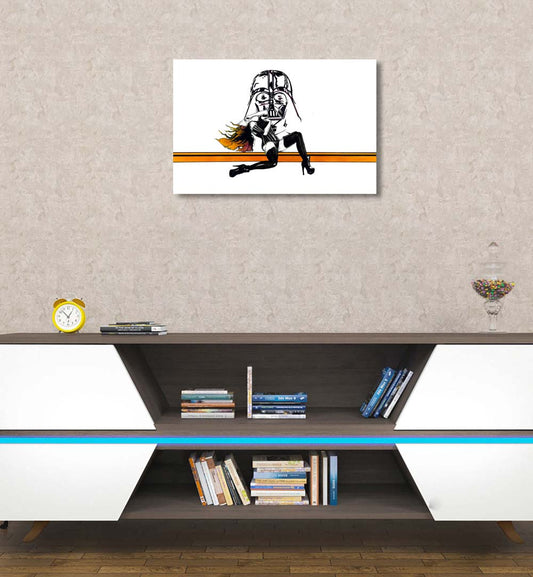 Eve Champagne - zeichnung auf holz, querformat, Zeichnung einer Frau mit Helm, an wand hängend, sherin P. Spielmann, Kunst-Direkt.de