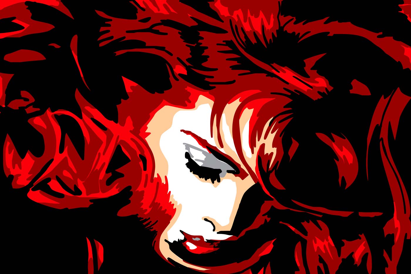 Portrait rothaariger Frau, popart Kunst, kräftige Farben