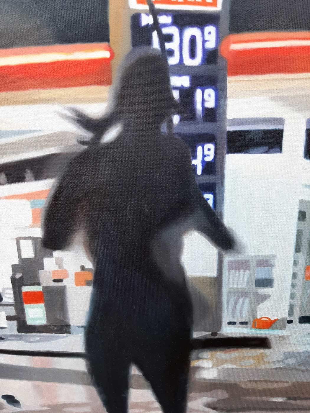 Ölgemälde, Tankstelle in Hamburg bei Nacht, 80 x 100 cm, Ulla Kutter, Kunst-Direkt.de, detail der Struktur